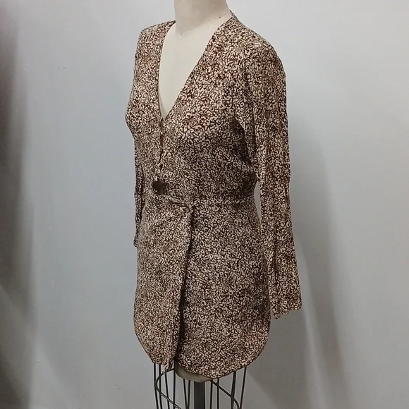 Zara Button Front Wrap Print Mini Dress/ Size L - Picture 3 of 10